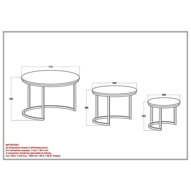 Darsh 3pc Round Coffee Table Set in Natural and Black