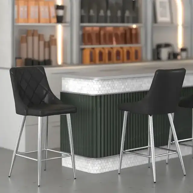 Devo 26" Counter Stool, Set of 2 in Black and Chrome