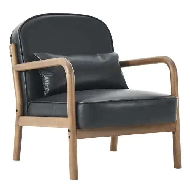 Fani Accent Chair, Faux Leather in Black PU and Walnut