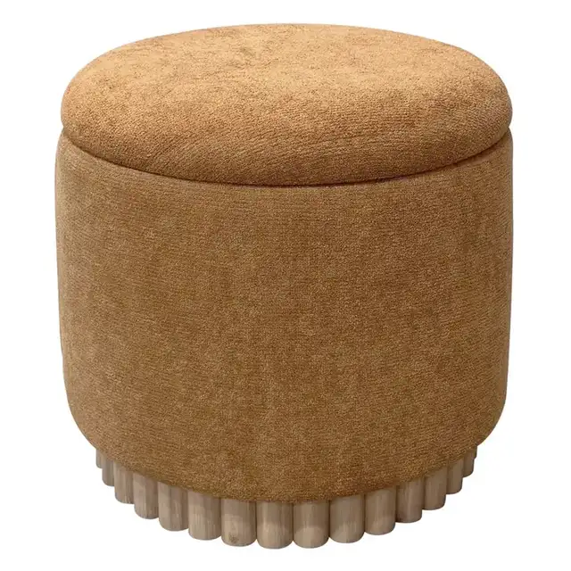 Sadie Round Storage Ottoman in Rust and Natural