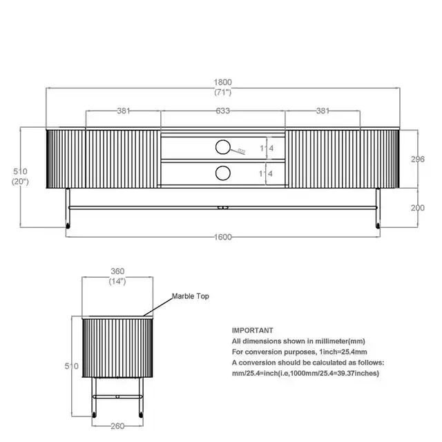 Reyna Media Cabinet, 71" in Black and White