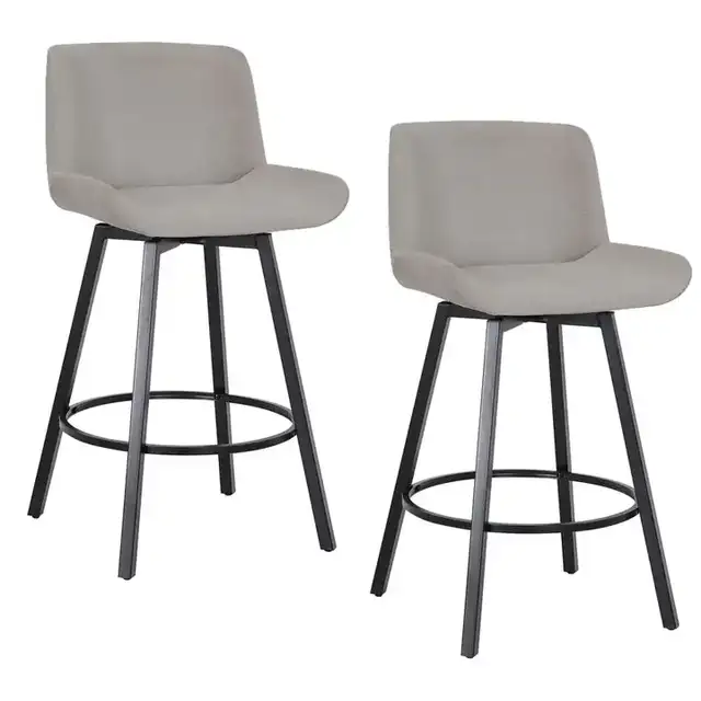 Fern 26" Counter Stool with Swivel, Set of 2 in Grey Fabric and Black