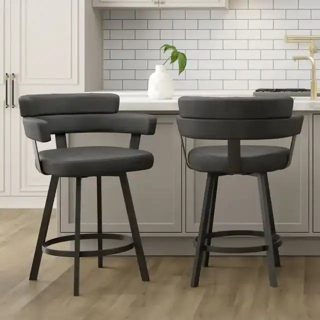 Oberon 26" Counter Stool with Swivel, Set of 2 in Charcoal and Black