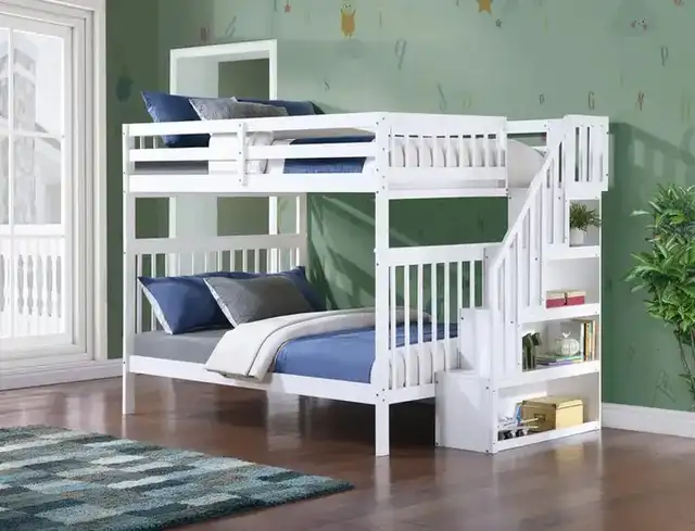 B 1857 - 54"/54" Bunk (White)(Reversible stairs)
