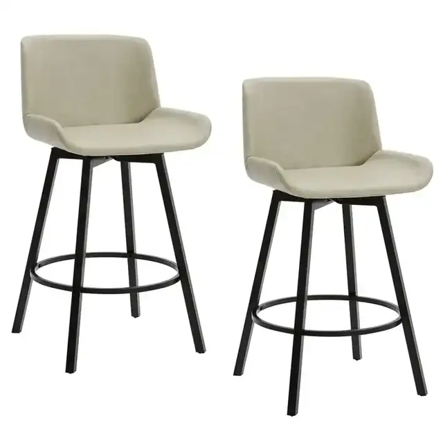 Fern 26" Counter Stool with Swivel, Set of 2 in Vintage Ivory PU and Black