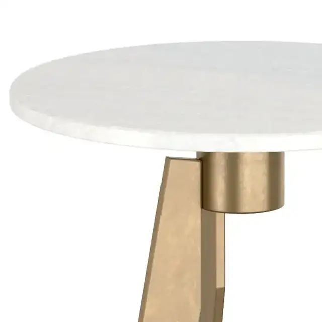 Devas Round Accent Table in White and Aged Brass