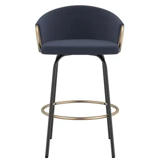 Lavo 26" Counter Stool with Swivel, Set of 2 in Blue and Black and Aged Gold