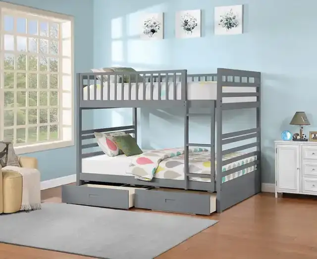 B 115 Double/Double Bunk Bed (Includes Set of Drawers) - G r e y