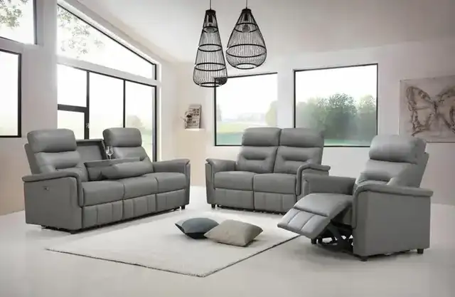 IF 8141 (Grey Leather Match) - 3Pc Power Recliner Set