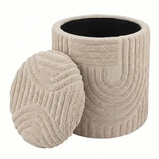 Lullu Round Storage Ottoman in Beige