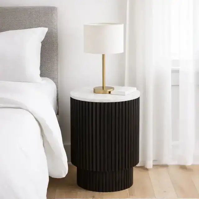 Reyna Round Accent Table with Storage in Black and White