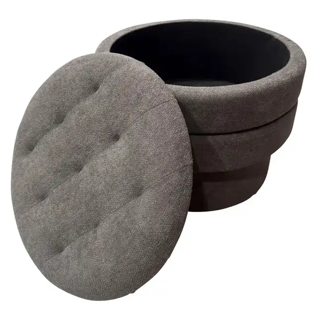 Kepler Round Storage Ottoman in Warm Charcoal