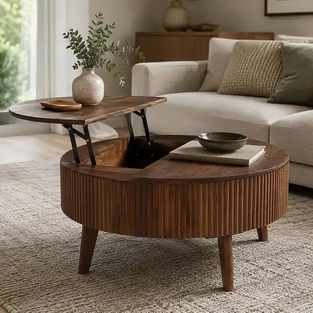 Balark Round Lift-Top Coffee Table in Walnut