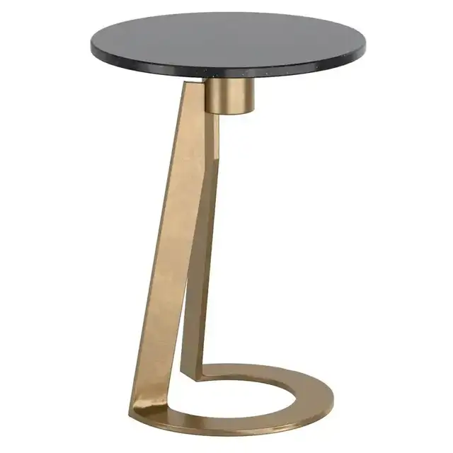 Devas Round Accent Table in Black and Aged Brass