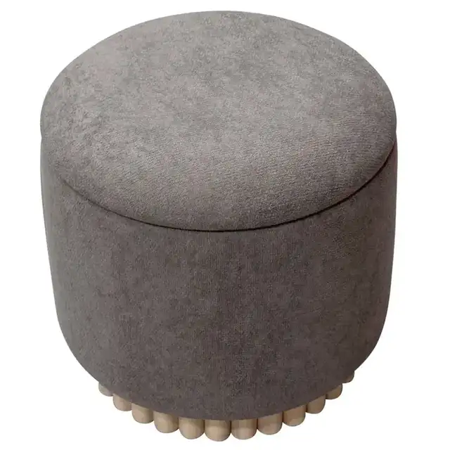 Sadie Round Storage Ottoman in Warm Charcoal and Natural
