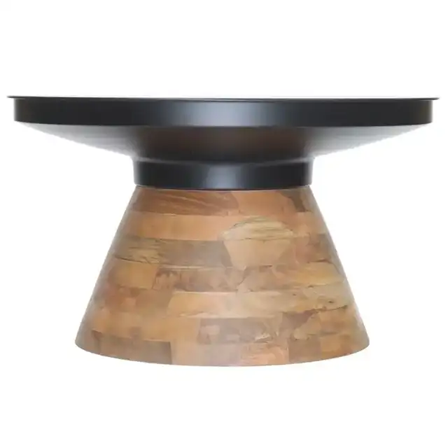 Boden Round Coffee Table in Black and Walnut