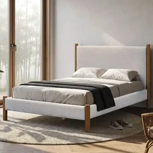 Zoran Platform Bed in Mushroom and Walnut