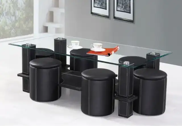 IF 2056 - Coffee Table & 6 Stools (Black)