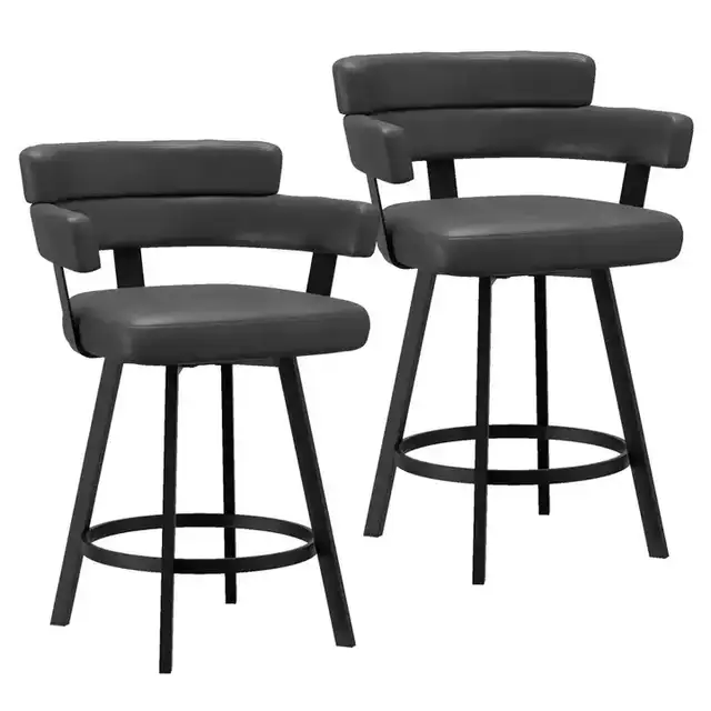 Oberon 26" Counter Stool with Swivel, Set of 2 in Charcoal and Black