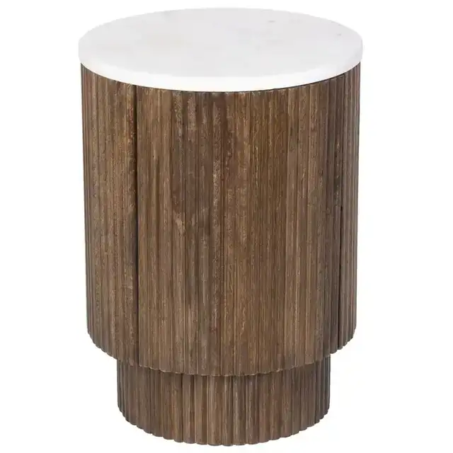 Reyna Round Accent Table with Storage in Walnut and White
