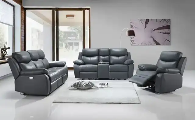 IF 8121 (Grey Leather Match) - 3Pc Power Recliner Set