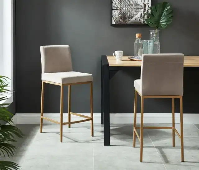Diego 26" Counter Stool, Set of 2 in Grey and Aged Gold