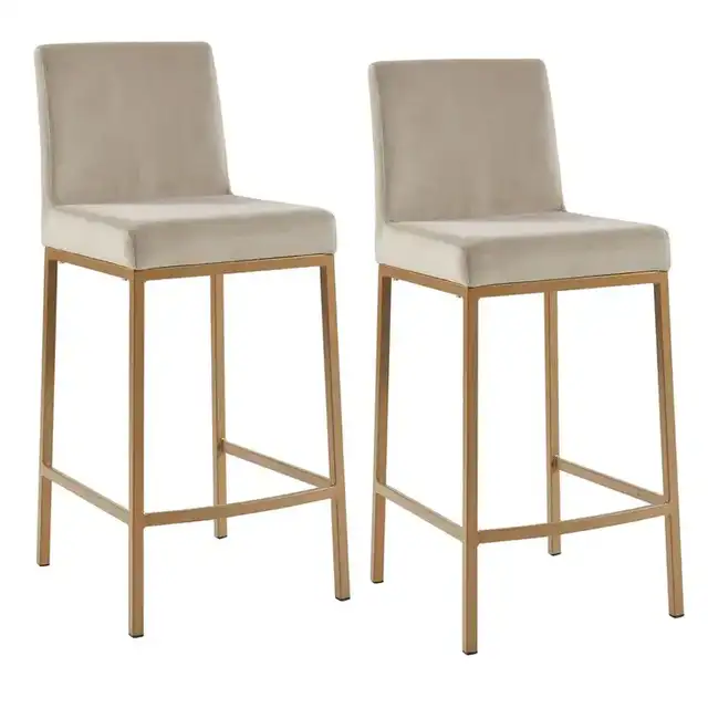 Diego 26" Counter Stool, Set of 2 in Beige and Aged Gold