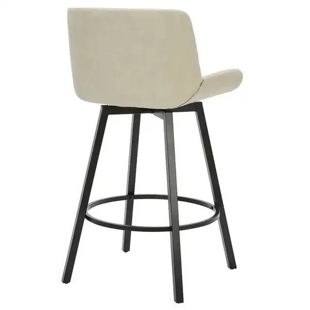 Fern 26" Counter Stool with Swivel, Set of 2 in Vintage Ivory PU and Black