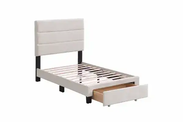 TWIN PLATFORM STORAGE BED - BEIGE
