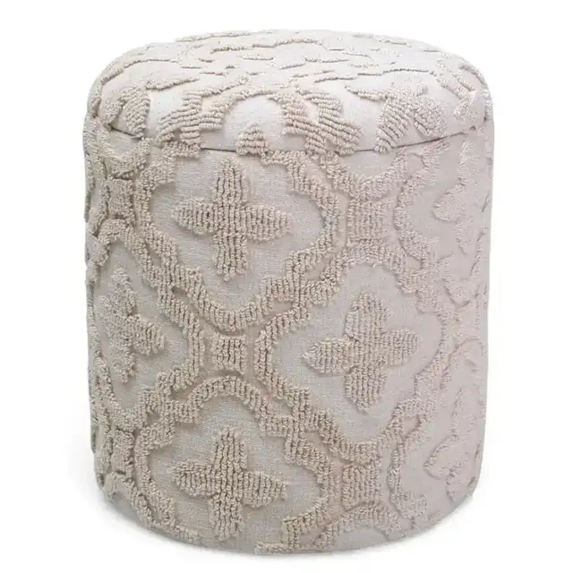 Magnolia Round Storage Ottoman in Ivory