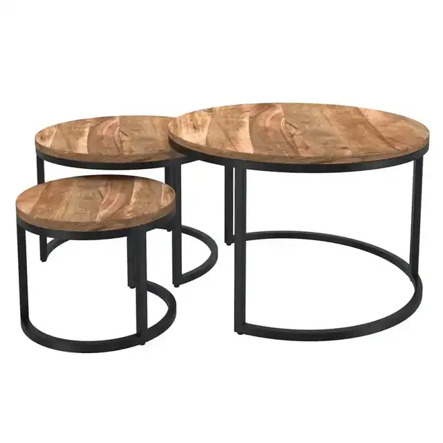 Darsh 3pc Round Coffee Table Set in Natural and Black