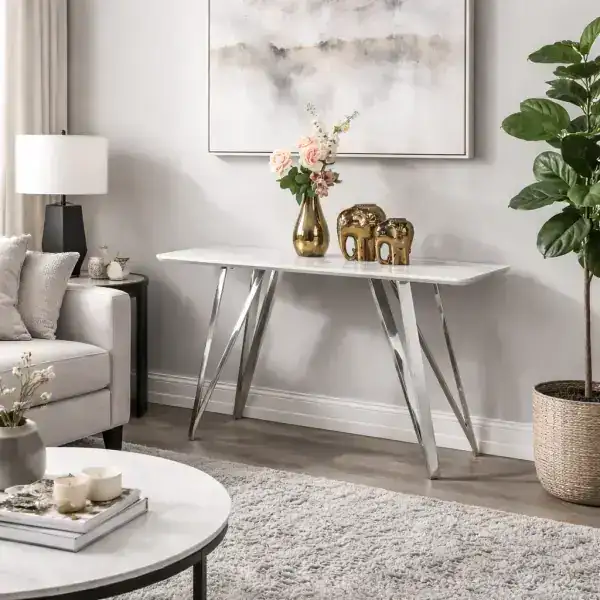 SOFA TABLE - WHITE/SILVER