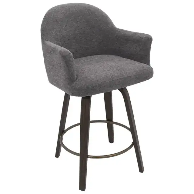Torra 26" Counter Stool with Swivel, Set of 2 in Warm Charcoal and Dark Walnut