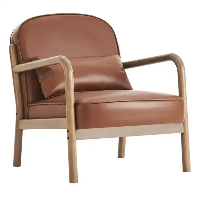 Fani Accent Chair, Faux Leather in Saddle PU and Walnut
