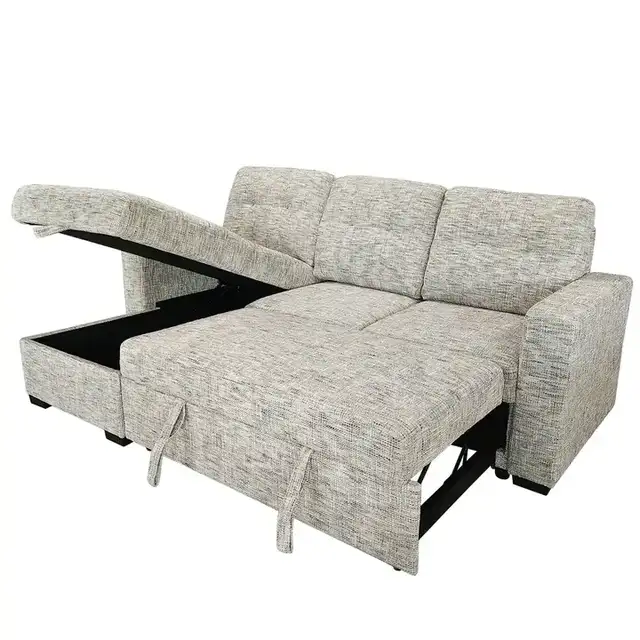 Draga Sofa with Reversible Chaise & Bed & Storage in Beige