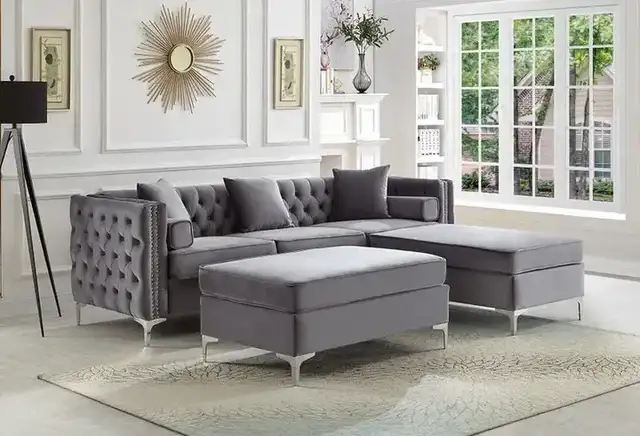 IF 9280 - Sectional w/ Rev. Chaise (Grey Velvet)