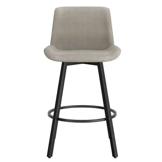Fern 26" Counter Stool with Swivel, Set of 2 in Grey Fabric and Black