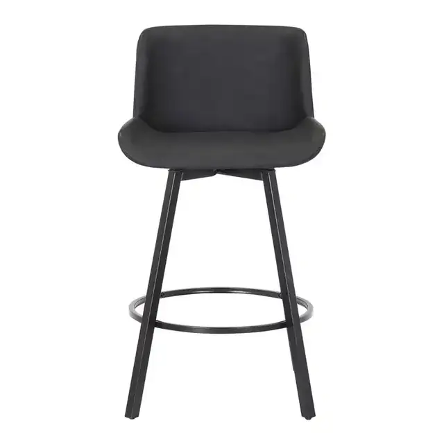 Fern 26" Counter Stool with Swivel, Set of 2 in Vintage Charcoal PU and Black