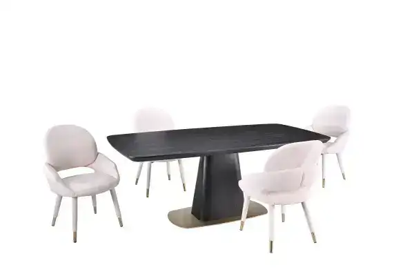 5-PIECE DINING SET - BLACK/BEIGE