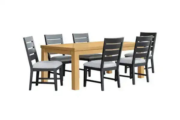 7-PIECE DINING SET - OAK/BLACK