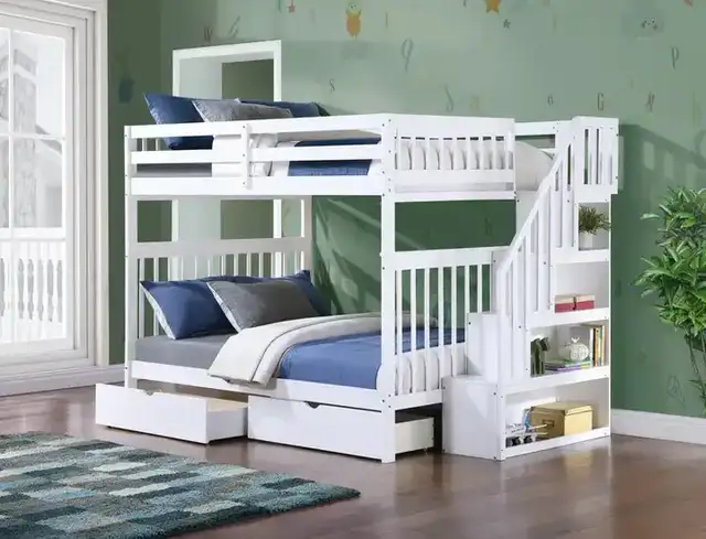 B 1857 - 54"/54" Bunk (White)(Reversible stairs)