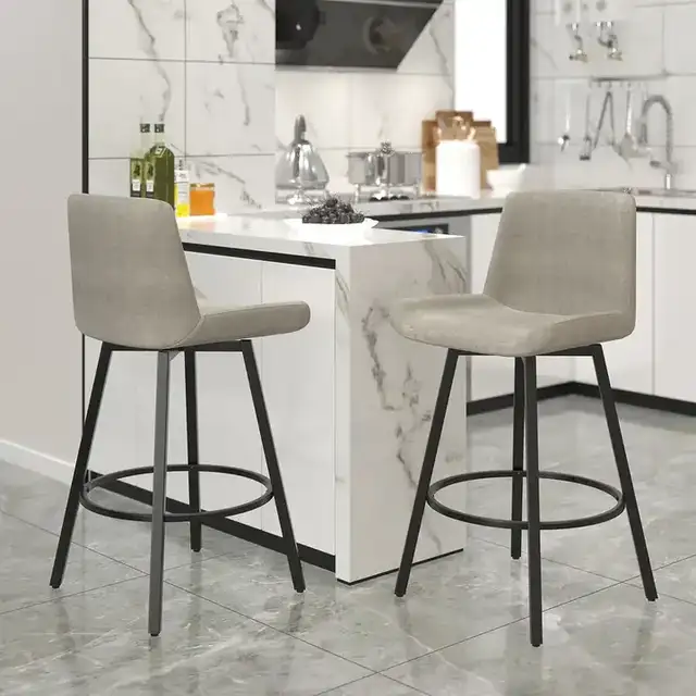 Fern 26" Counter Stool with Swivel, Set of 2 in Grey Fabric and Black