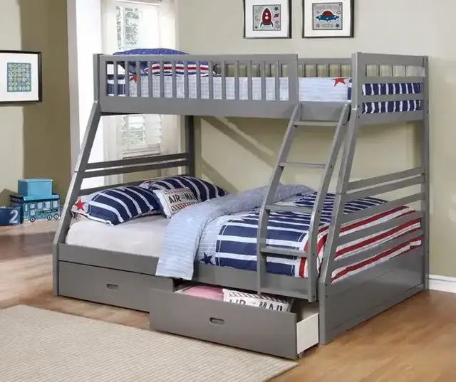 B 117 Single/Double Bunk Bed (Includes Set of Drawers) - Grey
