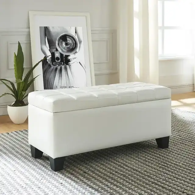 Winston Storage Ottoman Bench in White