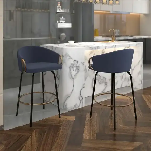 Lavo 26" Counter Stool with Swivel, Set of 2 in Blue and Black and Aged Gold