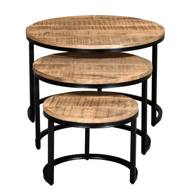 Darsh 3pc Round Coffee Table Set in Natural and Black