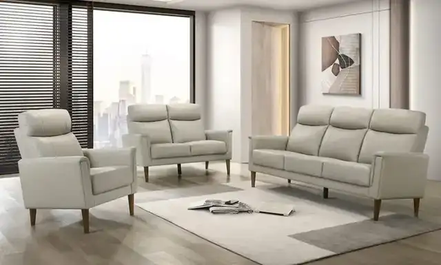 IF 8010 (Light Grey Leather Match) - 3Pc Sofa Stationary Set