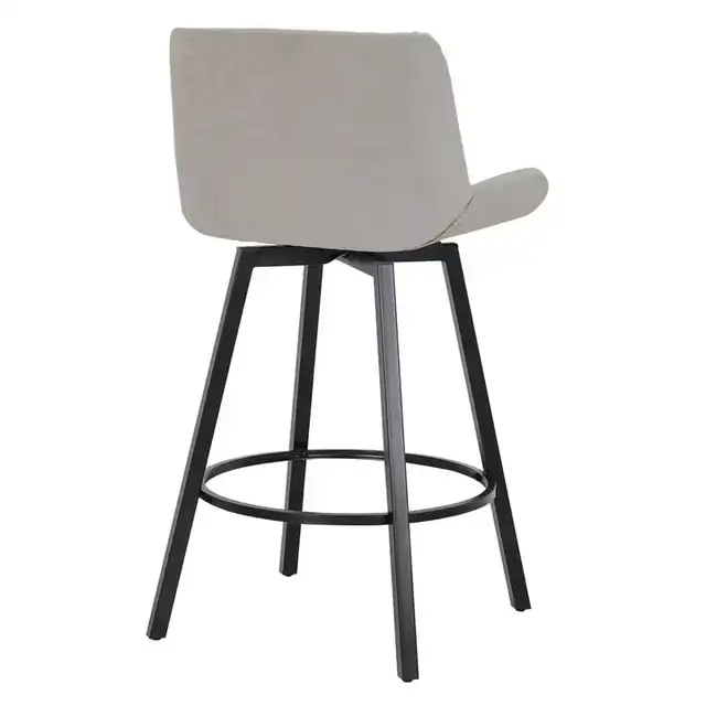 Fern 26" Counter Stool with Swivel, Set of 2 in Grey Fabric and Black