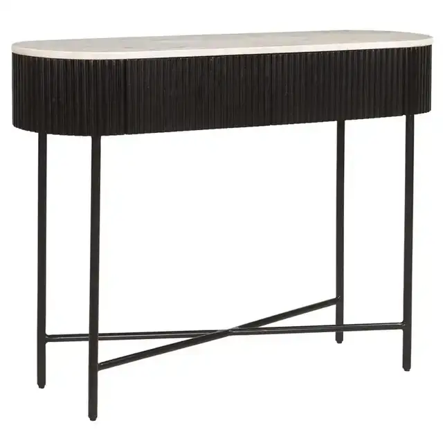 Reyna Console Table, 39" with Drawers in Black and White
