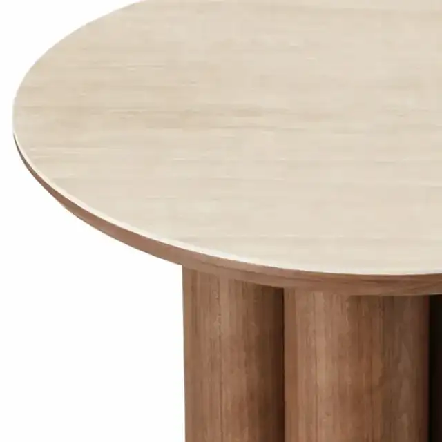 Seaton Round Coffee Table in Walnut and Travertine